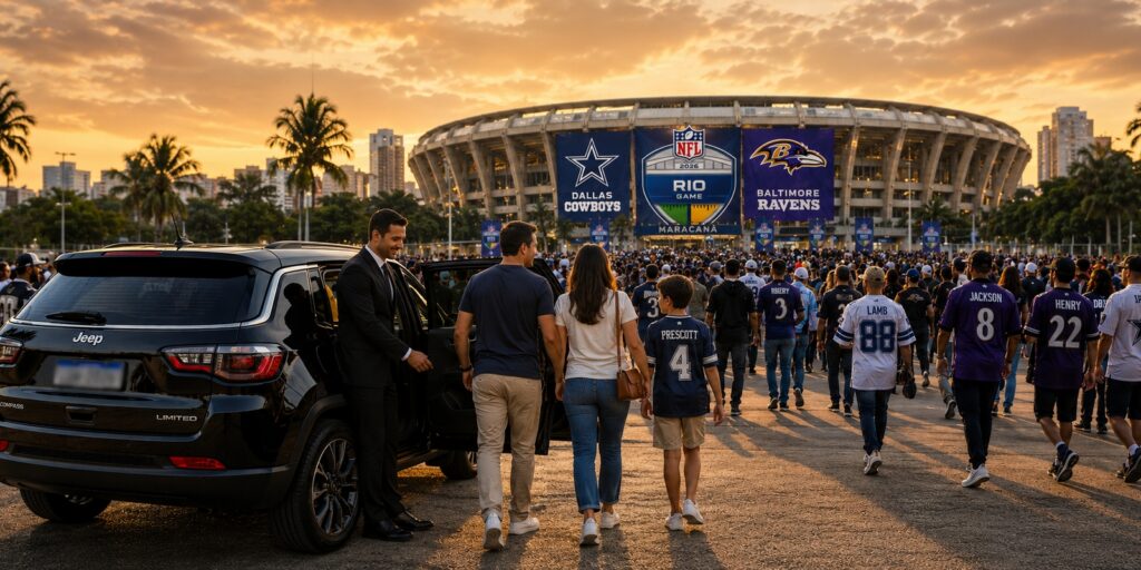 Vai ao NFL no Maracanã? Descubra como o transporte executivo blindado oferece conforto, privacidade e tranquilidade.